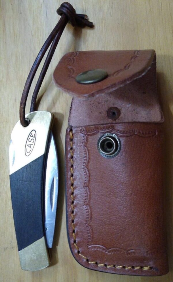 Vintage Case XX MAKO – Pakka wood Handle Lock-back Pattern # P10051 L SSP w/New leather sheath[Used – Pristine Cond.].  Case XX