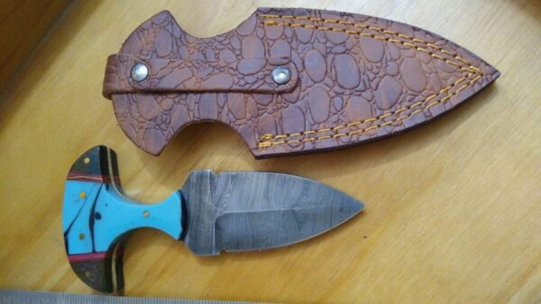 Hand-forged Damascus Full-Tang, Double Edged Punch Dagger, and Belt Sheath [New – Unused] Custom/Handmade