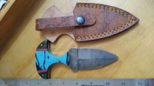 Hand-forged Damascus Full-Tang, Double Edged Punch Dagger, and Belt Sheath [New – Unused] Damascus Knives