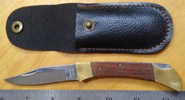 Folding knife with locking clip-point blade, and leather sheath [Used] Everyday Carry[EDC]