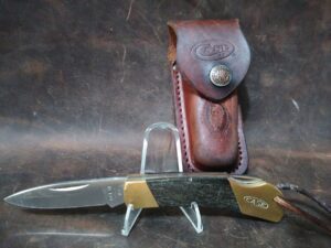 Vintage Case XX 5-Dot Smooth Pakkawood Handle Lock Back Pattern # P10051 L SSP w/Orig leather sheath[Used – Mint Cond.] Collectible Knives