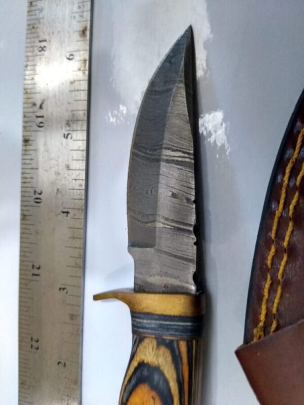 Handmade Damascus 6″ Fixed-Blade Clip-Point Knife with New Leather Belt Sheath [New-Unused]. Custom/Handmade