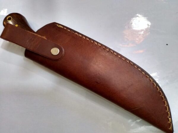 Custom Hand-forged 8″ Damascus Wharncliffe Knife, and Leather Belt Sheath. Custom/Handmade