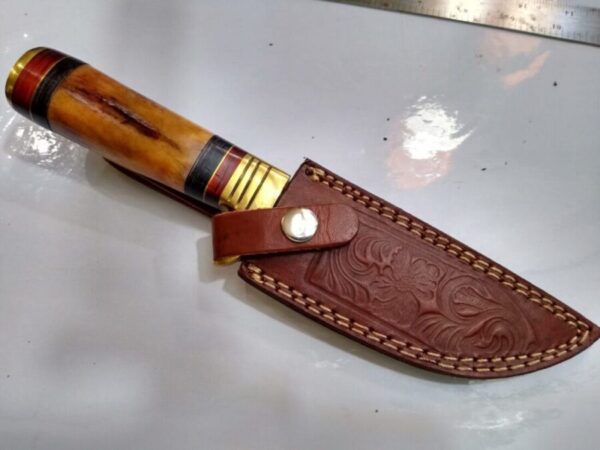 Handmade Damascus Pattern 10″ Fixed-Blade Straight-Back Knife, with Belt Sheath[Unused – Pristine Cond.] Custom/Handmade