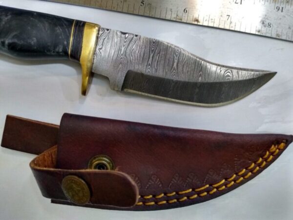 Handmade Damascus 8″ Fixed-Blade Bowie knife, and Leather Belt Sheath [Unused Pristine Cond.] Custom/Handmade
