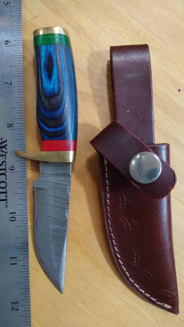 Handmade Damascus 6″ Fixed-Blade Clip-Point Knife with New Leather Belt Sheath[Unused – Pristine Mint Cond.] Custom/Handmade
