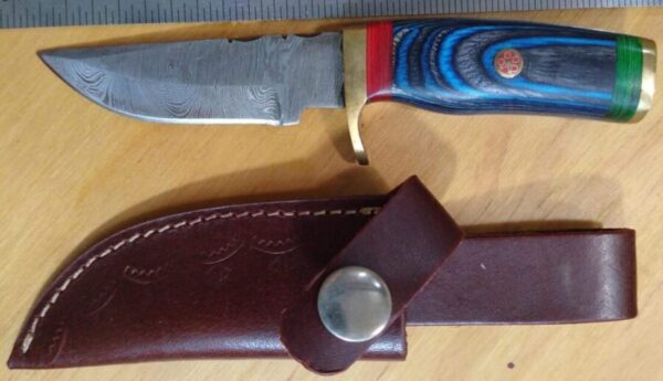 Handmade Damascus 6″ Fixed-Blade Clip-Point Knife with New Leather Belt Sheath[Unused – Pristine Mint Cond.] Custom/Handmade