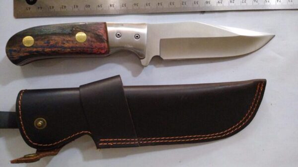 Custom Handmade 8.5″ Fixed-Blade Bowie Knife with a Clip-Point and False edge w/New Leather Sheath [New – Unused]. Custom/Handmade