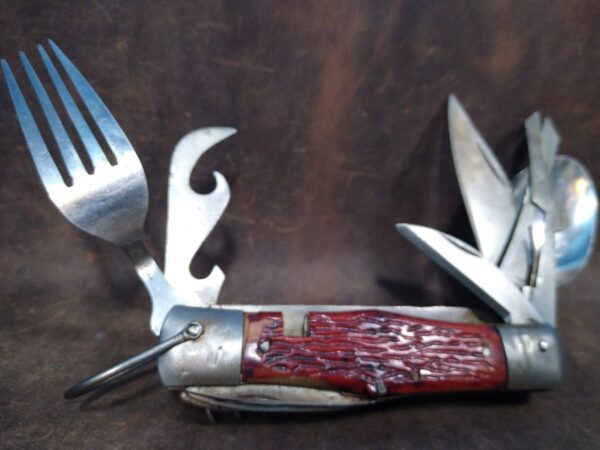 Vintage Handle Camp/Hobo Knife Multi-tool Folding Knife with Utensils[Used – Very Good Cond.] Camp Knives