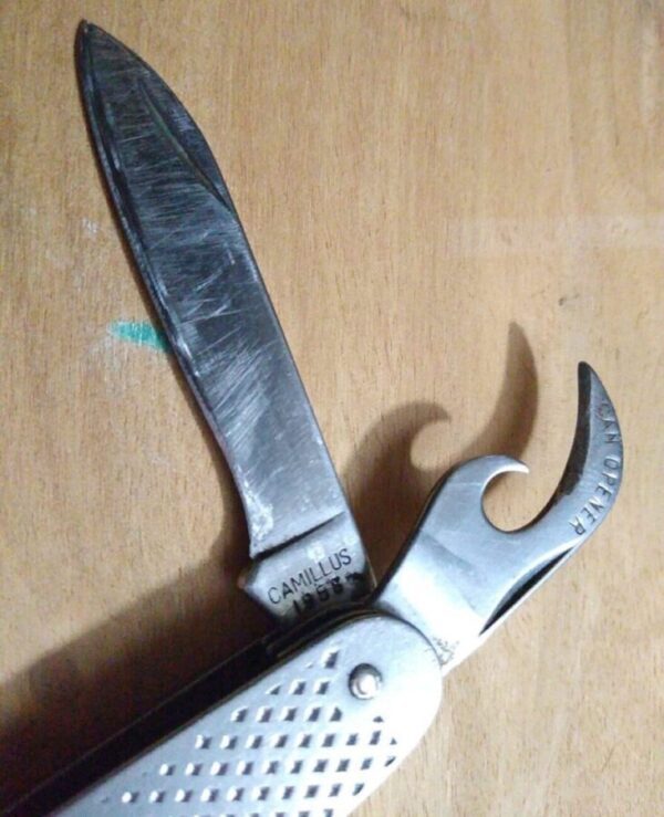 Vintage Camillus US 1958 multi-tool, 4 blade military camp knife with Bail[Used – Very Good Cond.] Camp Knives