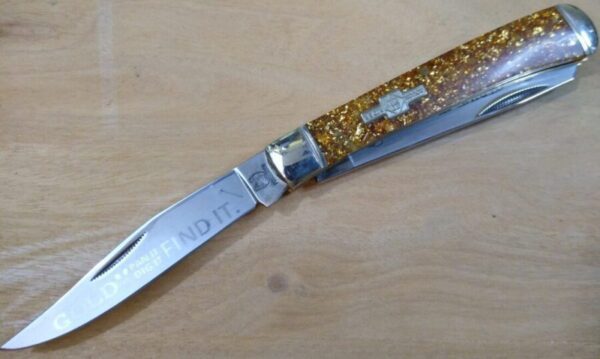 Rough Rider ‘Strike It Rich’ Gold Flake Acrylic Handle – Large 2 Blade Trapper Knife[New old stock] Everyday Carry[EDC]