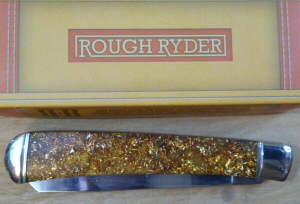 Rough Rider ‘Strike It Rich’ Gold Flake Acrylic Handle – Large 2 Blade Trapper Knife[New old stock] Everyday Carry[EDC]