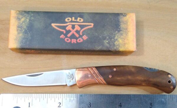 Old Forge OF028 – Burl Wood Handle w/ Copper Bolsters Lockback Single Blade Pocket Knife[New/Pristine Mint Cond.] Everyday Carry[EDC]