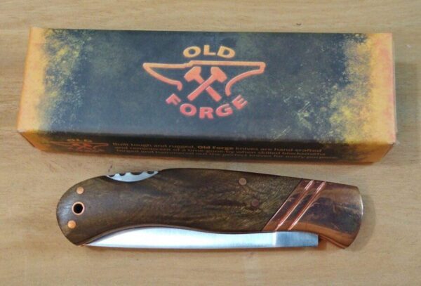 Old Forge OF028 – Burl Wood Handle w/ Copper Bolsters Lockback Single Blade Pocket Knife[New/Pristine Mint Cond.] Everyday Carry[EDC]