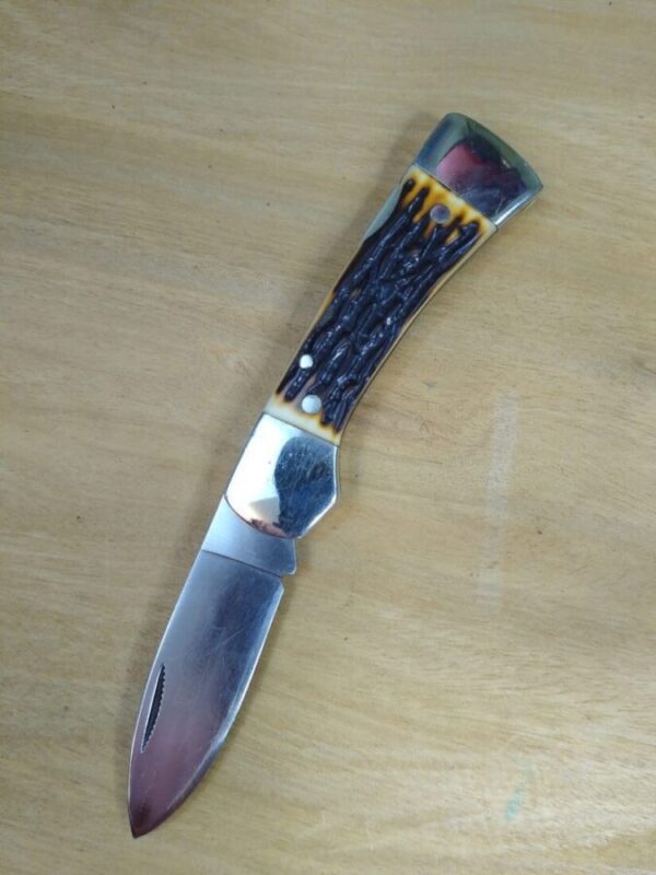 Heritage USA Hunter/Folder Single Blade Spine-lock knife with original leather belt sheath[Used – Pristine Cond.] Everyday Carry[EDC]