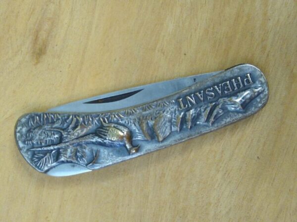 Sharp Pocket Knife, Made In Japan – Embossed Raised Relief Pheasants, Single Lock Blade, [Used – Mint Cond.] Collectible Knives