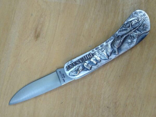Sharp Pocket Knife, Made In Japan – Embossed Raised Relief Pheasants, Single Lock Blade, [Used – Mint Cond.] Collectible Knives
