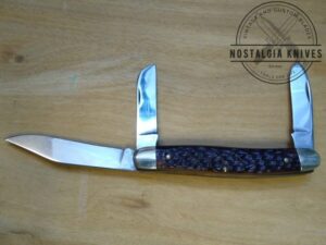 Vintage Kutmaster Utica, NY, Large 3 Blade Stockman with Jigged Bone Handle Scales, Brass Liners and Pins [Used - Pristine Cond.]
