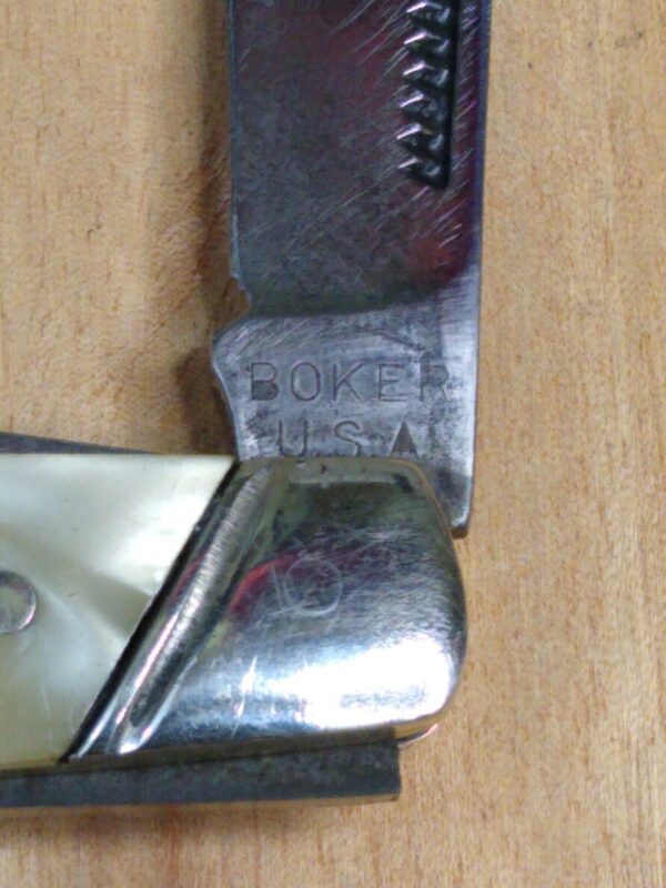 Vintage Böker USA 3 Blade Slant Bolster Stockman 9885, w/ Cracked Ice Celluloid Handle Scales [Used – Near Mint Cond.] Böker