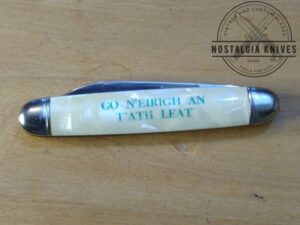 Vintage Imperial Gravity Lock/Trick Close Pocket Knife - Printing on Handle; "GO N'EIRIGH AN T'ATH LEAT" [Used - Pristine Cond.]