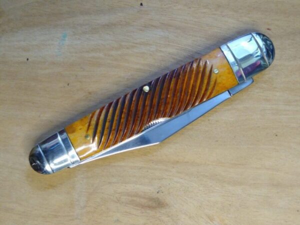 Marbles Large Whittler MR173 – Fluted Amber Bone Handle 3 blade “Big Daddy” w/Case in original packaging [Unused/New – Pristine Mint Cond.] Everyday Carry[EDC]