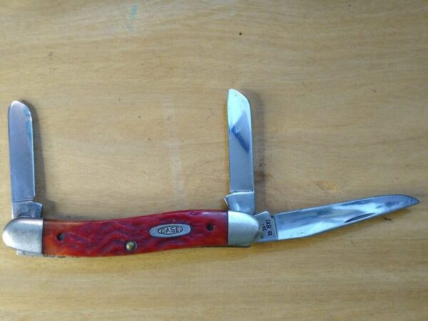 Vintage Case XX USA, Medium Red Bone Handle DR6318 SS, 1989 3 Blade Stockman Pocket Knife [Used – Mint Cond.] Case XX