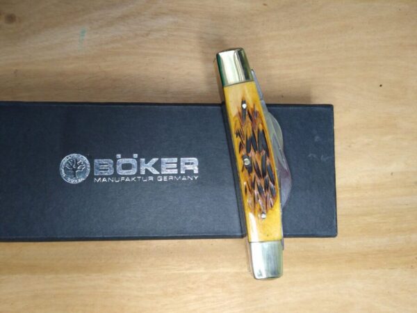 Böker Tree Brand Traditional 4 Blade Congress Pocket Knife with Brown Jigged Bone Handle 110721 – Made In Germany [Unused – Pristine Mint Cond.] Böker