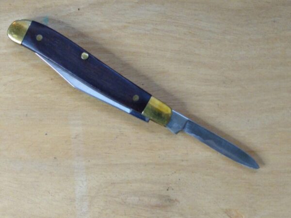 Vintage Sears 95420 2 Blade Dogleg Jack Knife 3 Pin Wood Handle Brass Bolsters[Used – Pristine Cond.] Collectible Knives