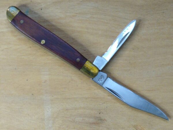 Vintage Sears 95420 2 Blade Dogleg Jack Knife 3 Pin Wood Handle Brass Bolsters[Used – Pristine Cond.] Collectible Knives