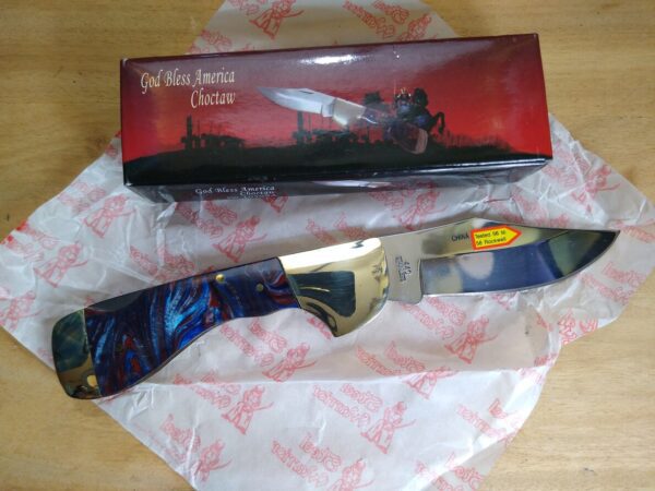 Steel Warrior ‘God Bless America’ SW-105GBA Red/White/Blue Handle Choctaw Single Blade Lock-Back Knife [Unused/NIB – Pristine Mint Cond.] Collectible Knives