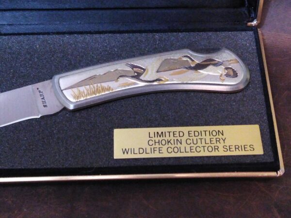 Vintage Sharp ‘The Art Of Chokin” Limited Edition Chokin Cutlery Wild Life Series Lockback knife with display case[Unused – Pristine Cond.] Collectible Knives