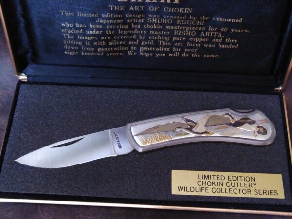 Vintage Sharp ‘The Art Of Chokin” Limited Edition Chokin Cutlery Wild Life Series Lockback knife with display case[Unused – Pristine Cond.] Collectible Knives