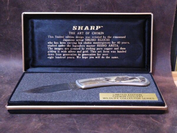 Vintage Sharp ‘The Art Of Chokin” Limited Edition Chokin Cutlery Wild Life Series Lockback knife with display case[Unused – Pristine Cond.] Collectible Knives