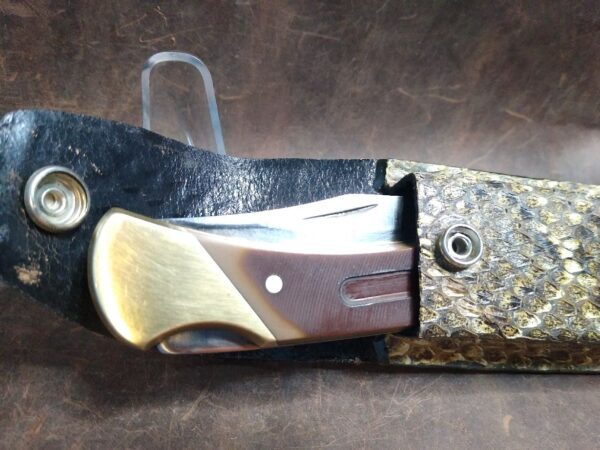 Vintage Schrade Old Timer U.S.A. 7-OT Large Lock-back Knife with Snake Skin and Leather Sheath[Used – Excellent Cond.] Collectible Knives