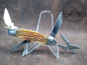 Vintage Amico Mini-Scout Stainless Steel Multi-tool pocket knife with brass bail - 1960's[Used - Pristine Cond.]